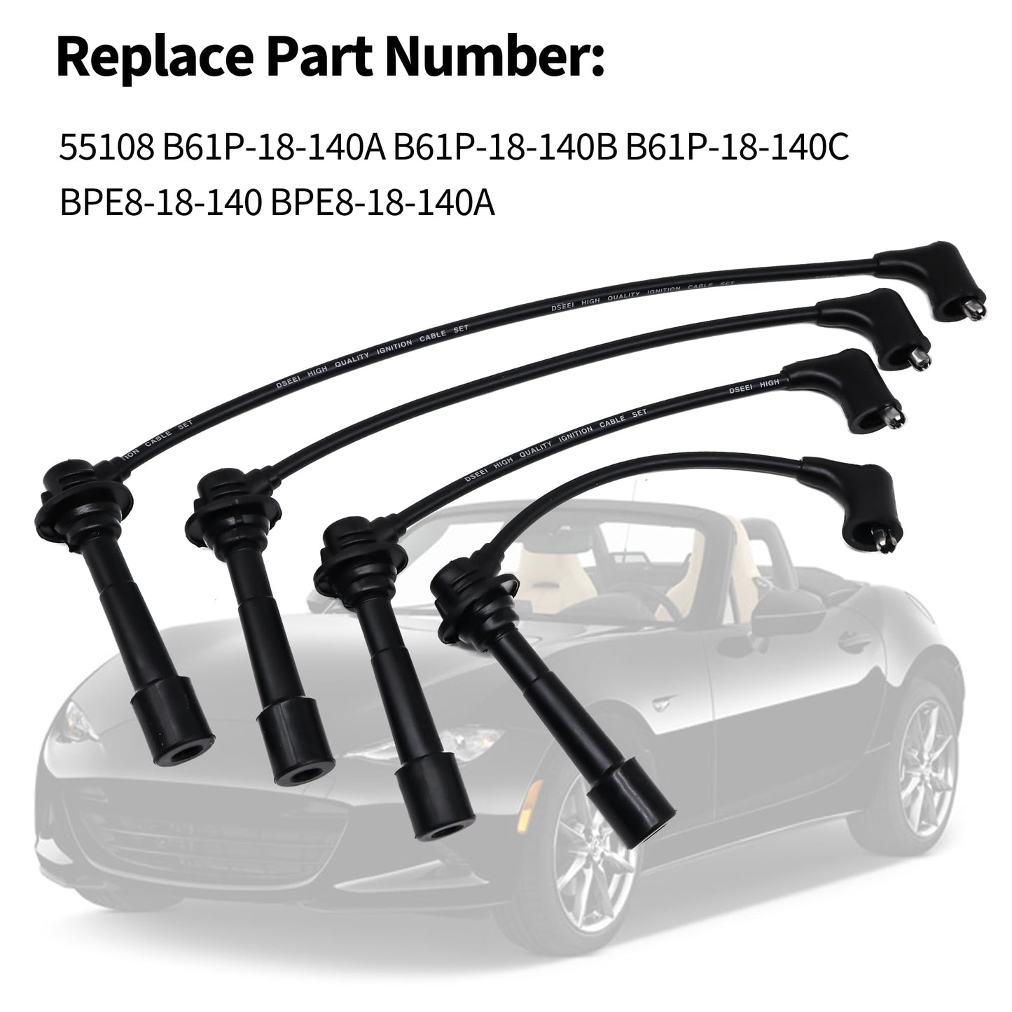 HiSport B61P18140A Spark Plug Wire Set of 4- Compatible with Mazda MX-5 1.6L 1.8L Engines 90-00 10.2mm etc Improved Strength Heat Resistance - Replace B61P18140B B61P18140C BPE818140A
