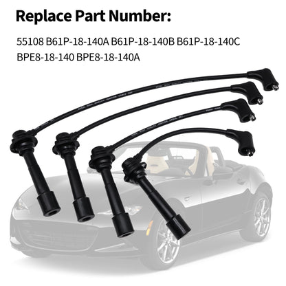 HiSport B61P18140A Spark Plug Wire Set of 4- Compatible with Mazda MX-5 1.6L 1.8L Engines 90-00 10.2mm etc Improved Strength Heat Resistance - Replace B61P18140B B61P18140C BPE818140A