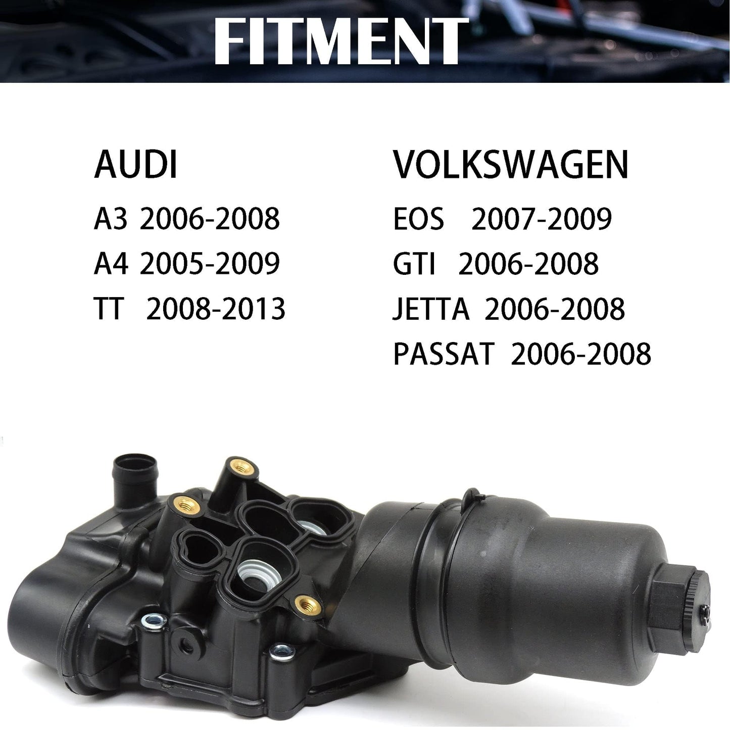 HiSport 06F115397F Oil Filter Housing Assembly Compatible with Audi A3 2006-2008, A4 2005-2009, TT 2008-2015, Volkswagen EOS 2007-2009, Golf 2012-2013, GTI Jetta Passat 2006-2008 Replace 06D115562