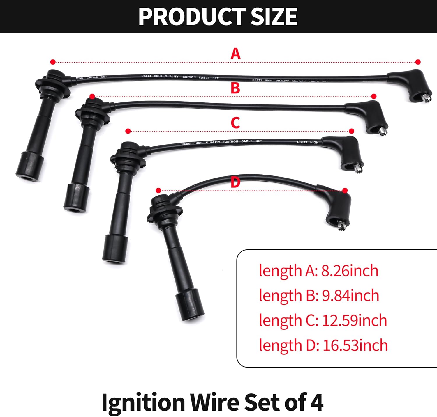 HiSport Spark Plug Wire Set of 4- Compatible with Miata MX-5 1.6L 1.8L Engines 90-00 10.2mm etc Improved Strength Heat Resistance - Replace B61P18140A B61P18140B B61P18140C BPE818140A