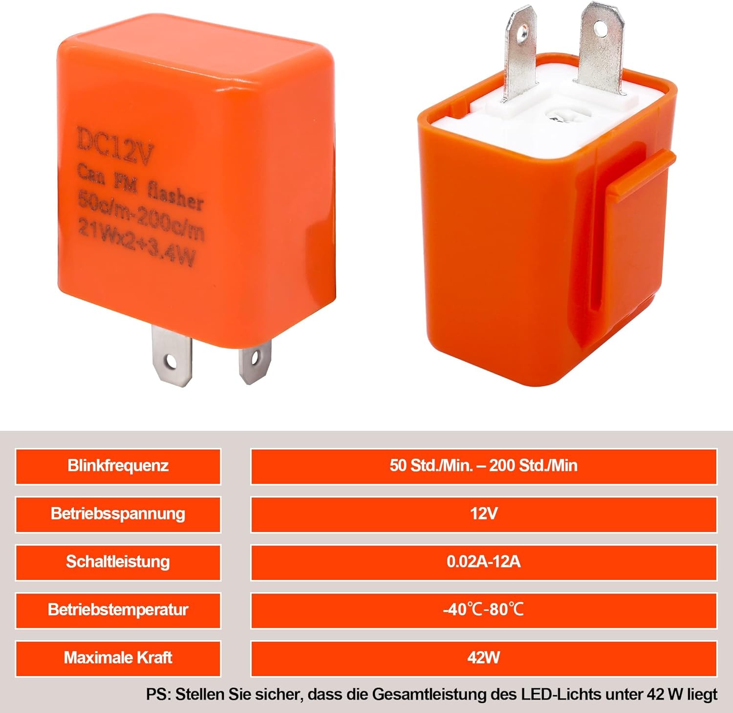 HISports 2-poliges Blinkfrequenz-Steuerrelais - für Fahrzeugmotorräder für elektronische LED-Blinker, einstellbares Blinkrelais, 12 V, 0,02 A-10 A, Orange