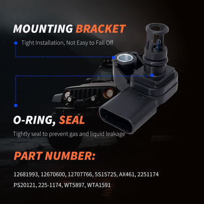 HiSport 12681993 Intake Air Pressure and Temperature Sensor - Compatible with Chevrolet Cruze Equinox GMC Sierra 2500 Sierra 3500 Buick Cascada Encore Replaces 12670600 12707766