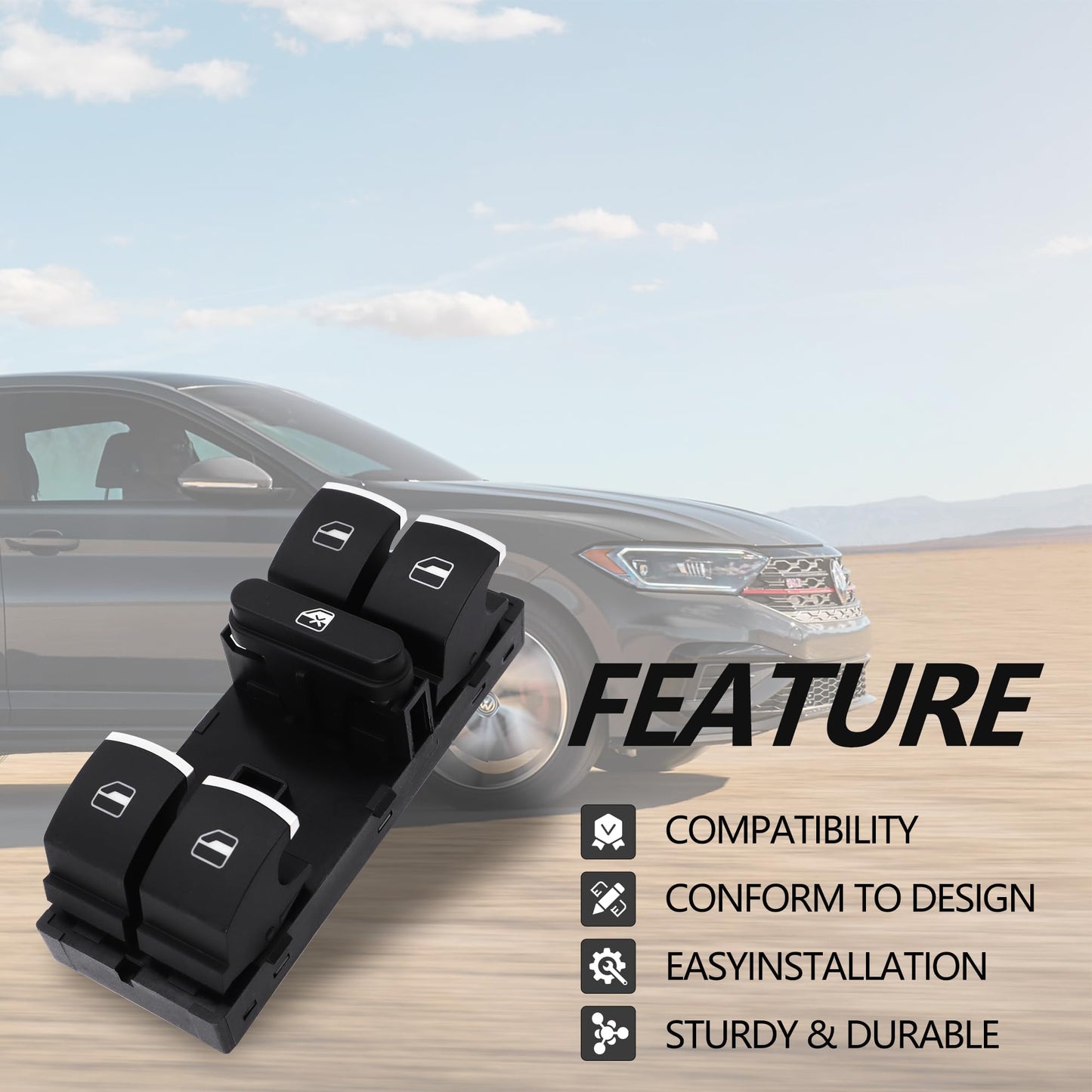 HiSport 11K4959857 Master Power Window Switch Front Left (Driver Side) Compatible with Volkswagen CC 2009-2017,Golf 2010-2013,GTI 2007-2013,Jetta 2005-2017,Passat 2006-2017,Rabbit 2006-2009,Tiguan