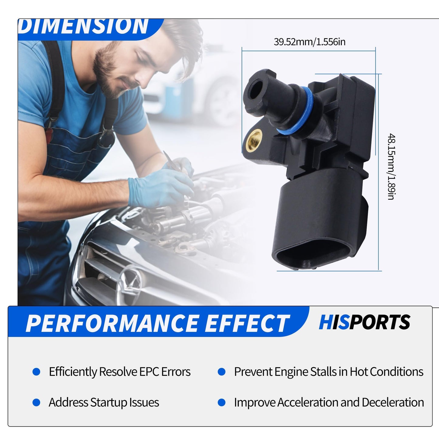 HiSport 05033310AB Map Manifold Absolute Pressure Sensor Compatible with Chrysler 200 300, Dodge Avenger Caliber Challenger Charger Journey Viper, Jeep Compass Grand Cherokee Patriot, Ram 2500