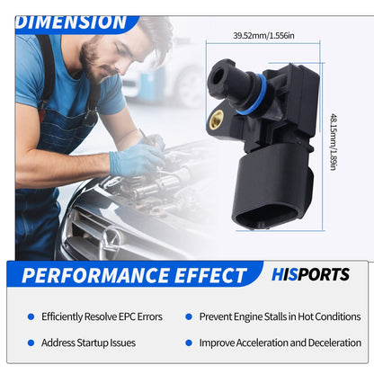 HiSport 05033310AB Map Manifold Absolute Pressure Sensor Compatible with Chrysler 200 300, Dodge Avenger Caliber Challenger Charger Journey Viper, Jeep Compass Grand Cherokee Patriot, Ram 2500