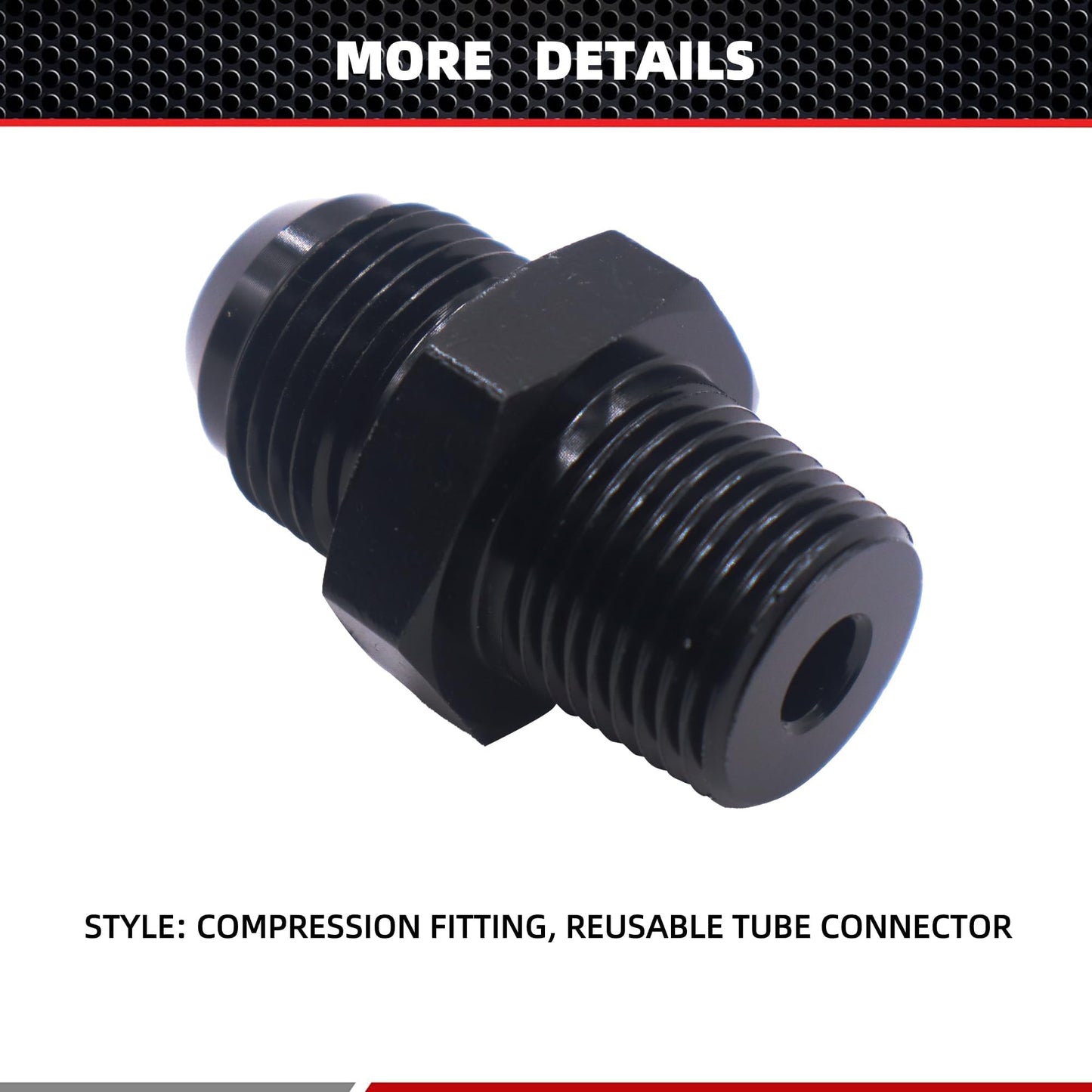 HiSport 8AN to 1/2 NPT Male Hose Fitting Adapter, Universal Aluminum Flare Male 8AN to 1/2'' NPT Union Fuel Oil Line Pipe Connector Black Anodized
