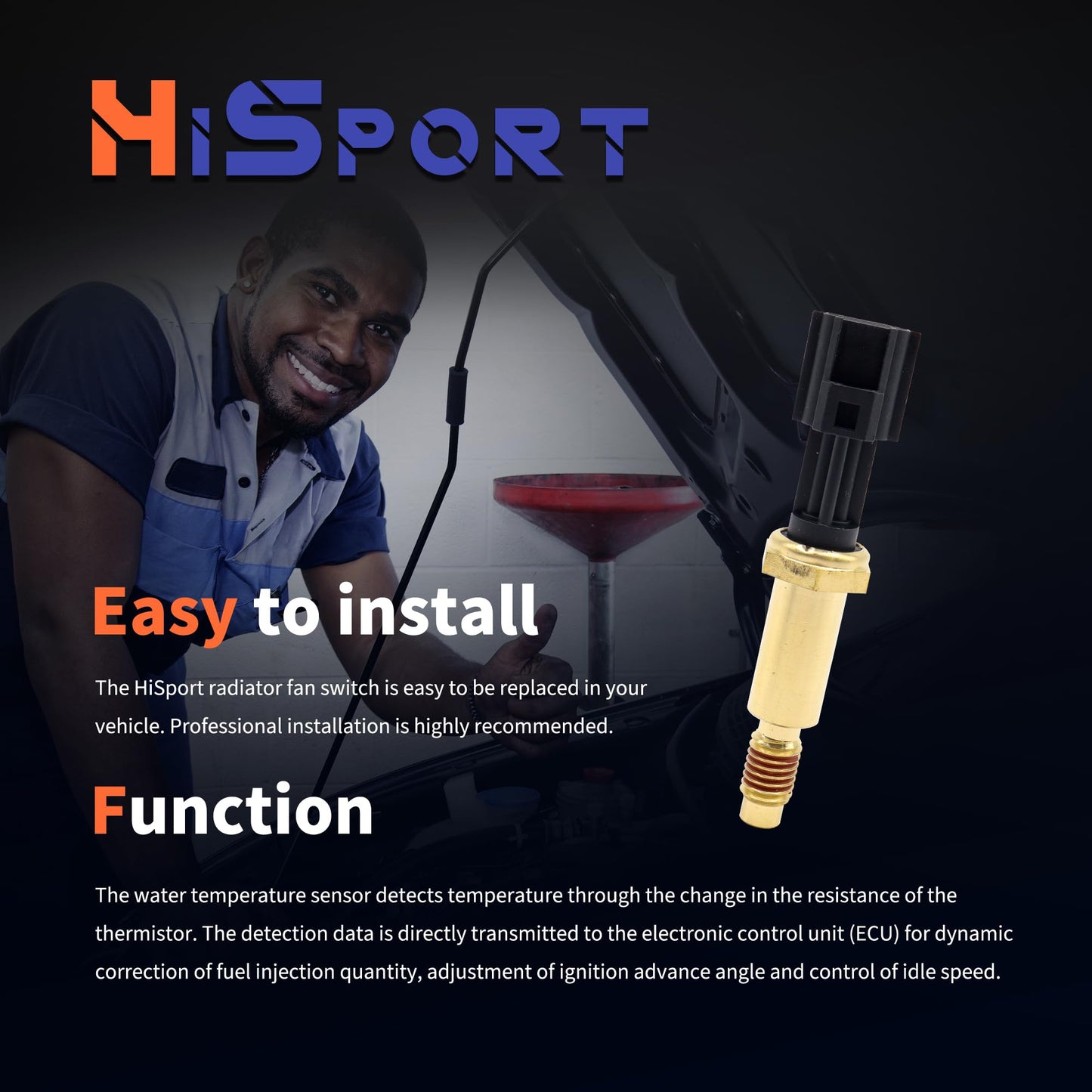 HiSport 8S4Z6G004A Cylinder Head Temperature Sensor Compatible with Ford Lincoln Mazda Mercury, 8S4Z-6G004-A 7L5Z-6G004-A 7L5Z6G004A DY999 TS-640 SU10467