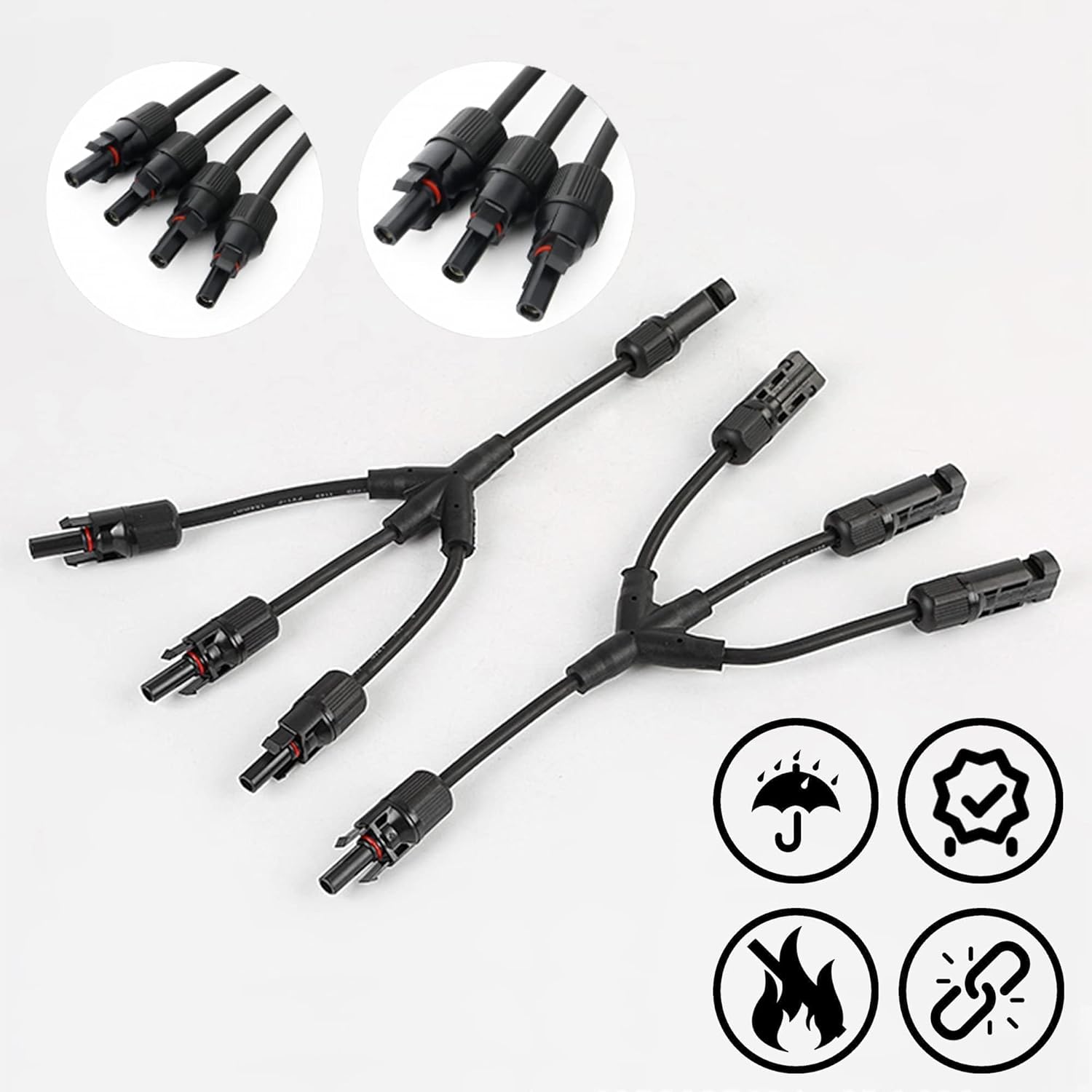 HISports 1Y3 Solarkabel Y-Verteiler，solarkabel y verteiler 1y3 4 mm²,Solarpanel 1 Paar PV Kabel Parallel Male Female MMF und FFM Rot/Schwarz 6 in 1 solar Kabel Adapter solarstecker