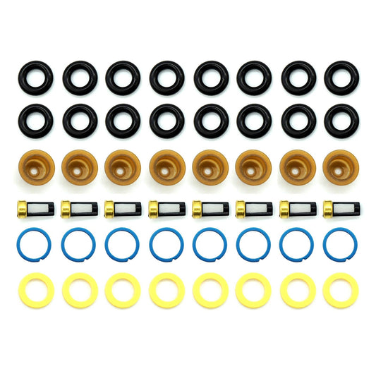 HiSport Fuel Injector Seal Kits Compatible with Ford Mercury Lincoln Jeep V8 5.4L 4.6L Include O-Rings, Pintle Caps, Seal Spacers and Filter Baskets Universal Repair Set Replaces 0280150962 [8 Set]