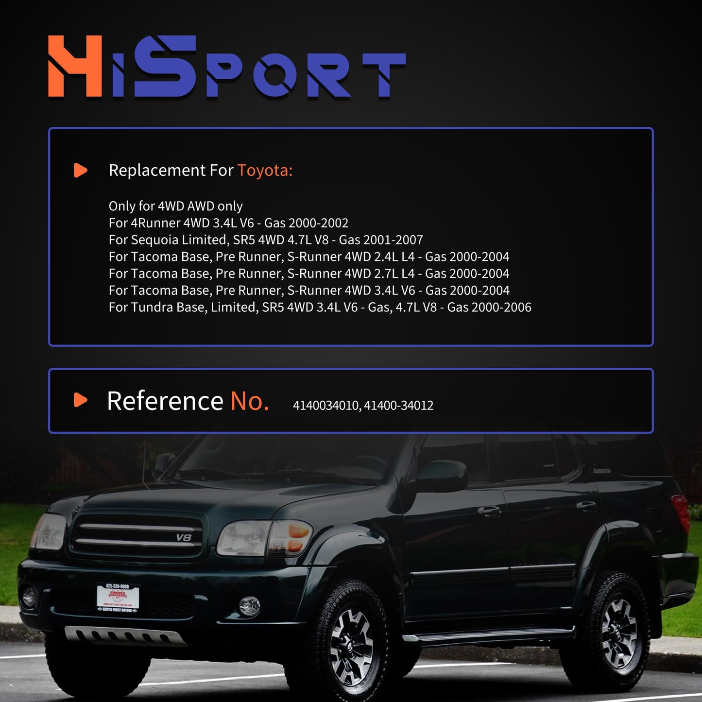 HiSport Front Differential Vacuum Actuator Assembly 4WD 4140034010 Replacement For Toyota 4Runner, Tacoma Base, Sequoia Limited & Tundra 2000-2007 Replace 41400-34012