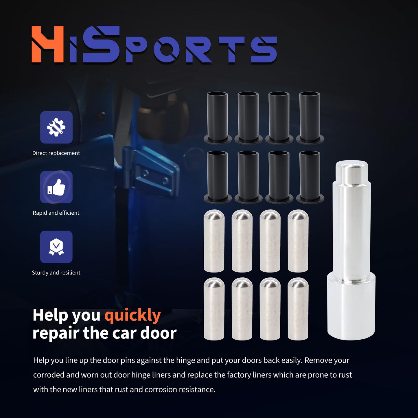 HiSport Door Bushing Removal Tool Hinge Liners Door Pin Guides - Compatible with Jeep Wrangler JK JKU JL JLU Gladiator JT 2007-2020
