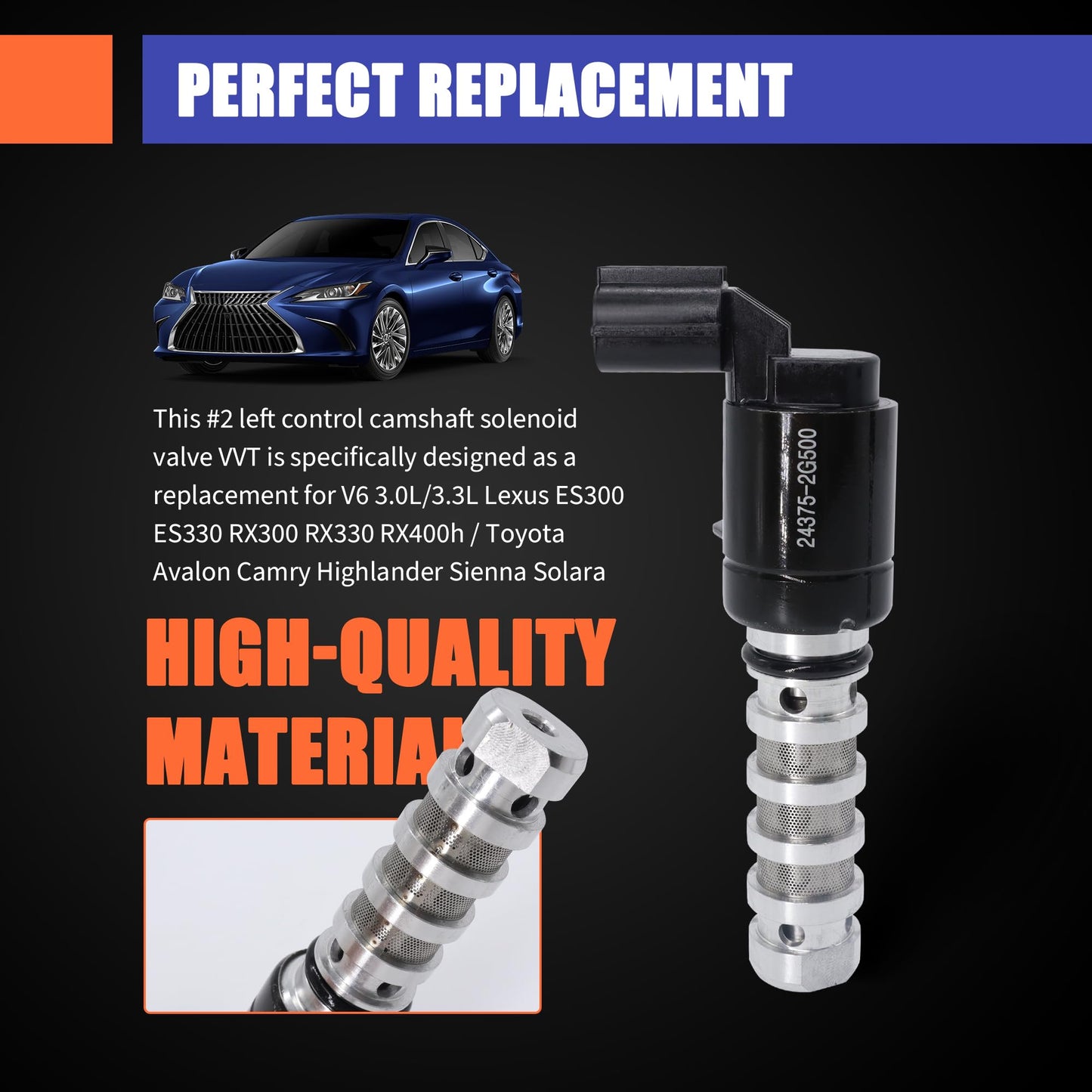 HiSport Engine Variable Valve Timing Solenoid - Inkake & Exhaust Oil Control Valve Compatible with Hyundai Models/Kia Models, Replaces 243752G500 243552G500 2PCS