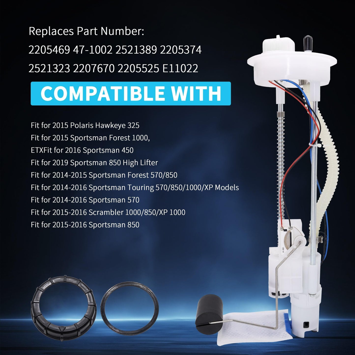 HiSport 47-1002 Electric Fuel Tank Pump Assembly Compatible with Polaris Sportsman 450 570 850 ETX Touring X2 XP 2014 2015 2016 2017 2018 2019, Hawkeye 325, Scrambler 850 Replace 73-8912
