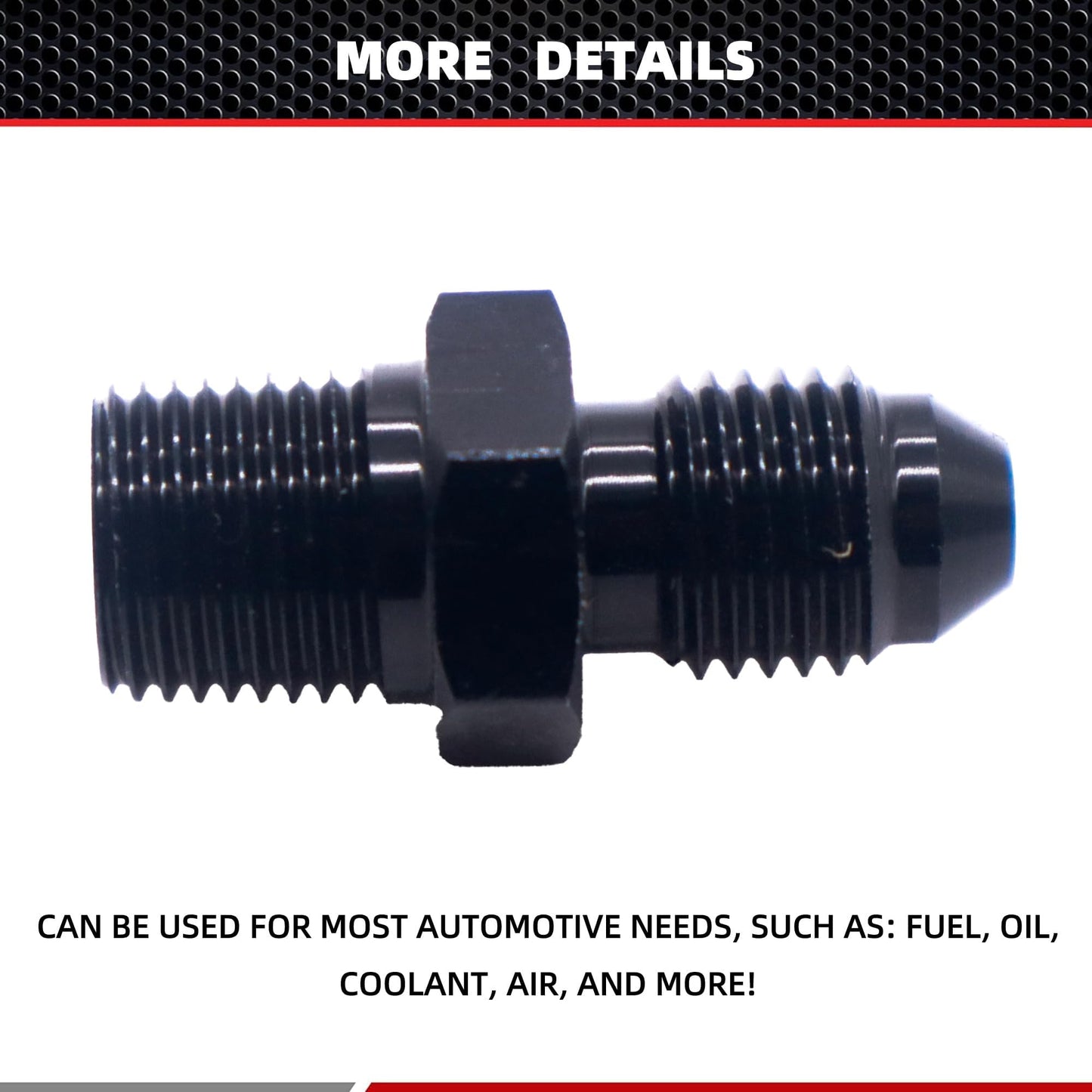 HiSport 3AN to 1/8 NPT Male Hose Fitting Adapter, Universal Aluminum Flare Male 3AN to 1/8'' NPT Union Fuel Oil Line Pipe Connector Black Anodized