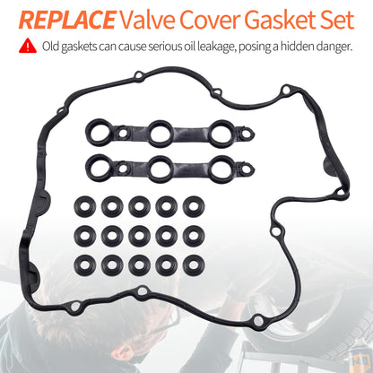 HiSport Valve Cover Gasket Set - Compatible with BMW 325Ci 325i 325xi 525i Z3 323Ci 323i 328Ci 328i 528i Z3 330Ci 330i 330xi 530i X5 Z3 1998-2002 2.5L 2.8L 3.0L - Replace 11121726537