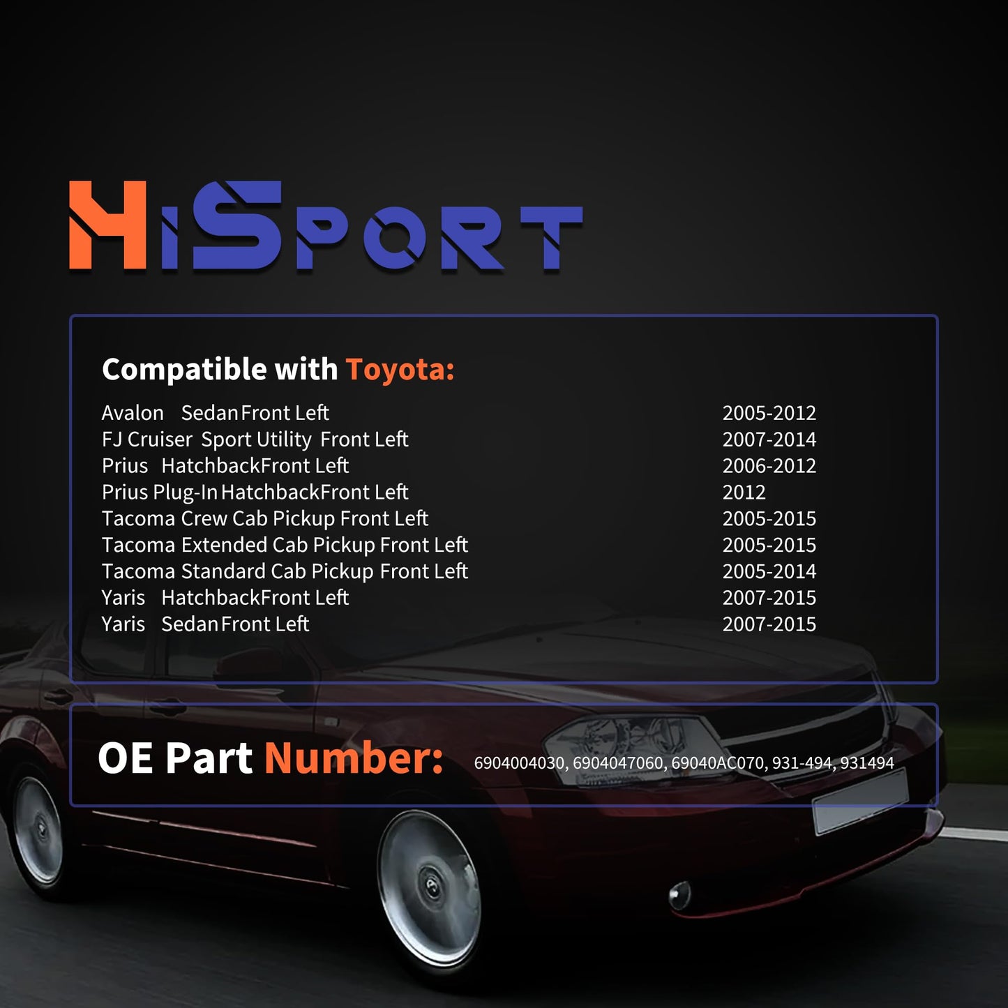 HiSport Front Left Driver Door Latch Lock Actuator 931-494 Compatible with Toyota Tacoma 2005-2015, Yaris 2007-2015, Prius 2006-2012, FJ Cruiser 2007-2014, Avalon 2005-2012