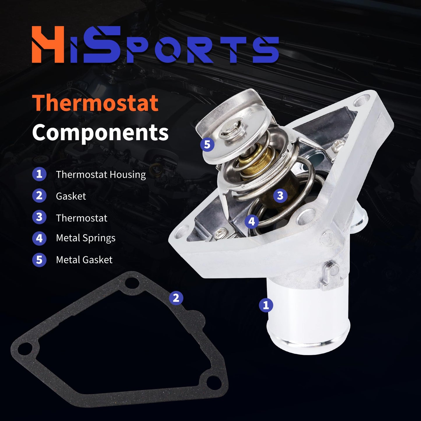 HiSport Thermostat Assembly - Compatible with Infiniti M35 FX35 G35 M45 QX4 Q45 | Nissan NV1500 NV2500 NV3500 Frontier Pathfinder Xterra 350Z | Suzuki Equator - Replace 21200-31U1B