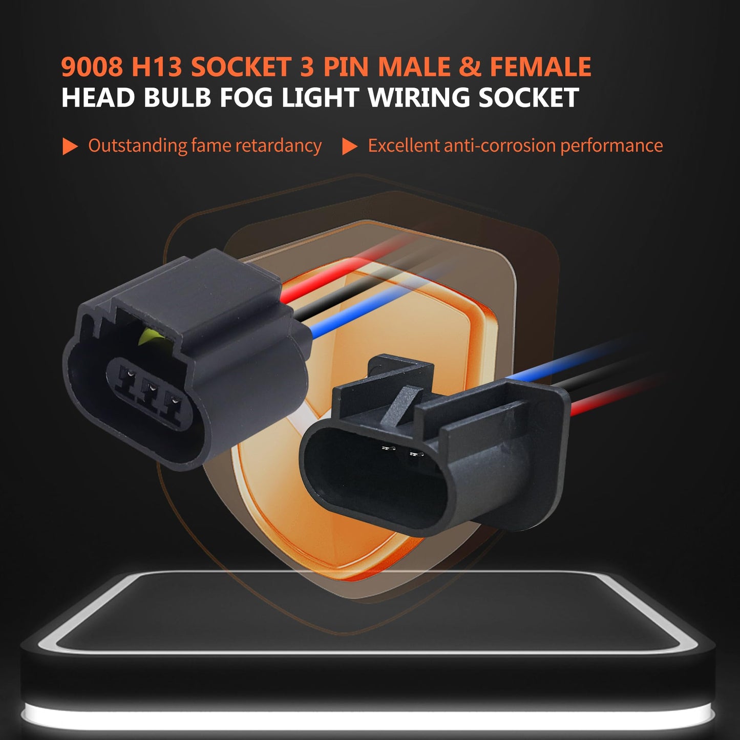 HiSport 9008 H13 Socket 3 PIN Male & Female Head Bulb Fog Light Wiring Socket H13LL Headlight Adapter Connector Universal Replacement for Jeep Dodge Nissan Ford Chevy 4 PCS