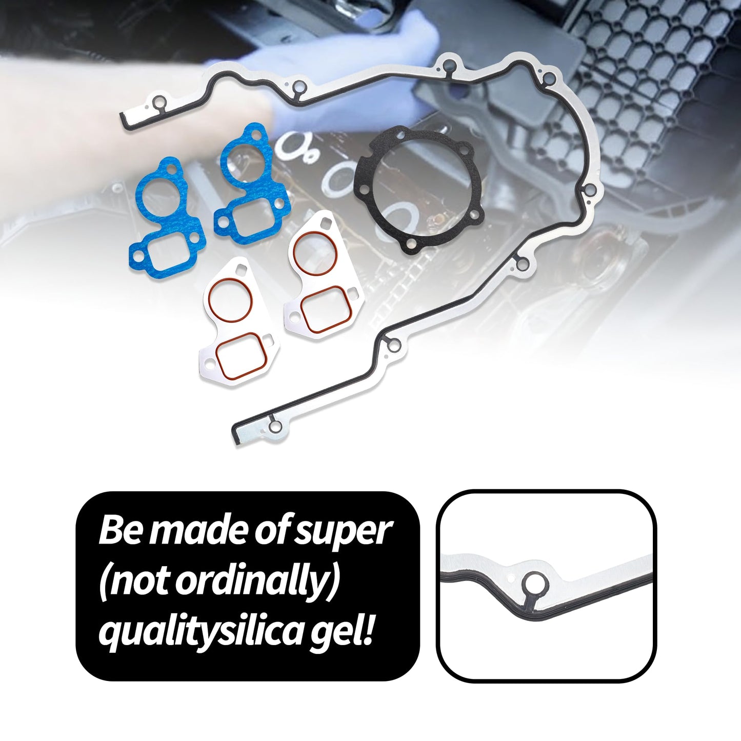 HiSport TCS45993 Engine Timing Cover Gasket Set with Water Pump Gaskets & Main Seal - Compatible with LS,LS1,LS6,LS2,LS3,LQ9,LQ4 4.8L, 5.3L, 5.7L, 6.0L, 6.2L Engines - Replacement 12633904