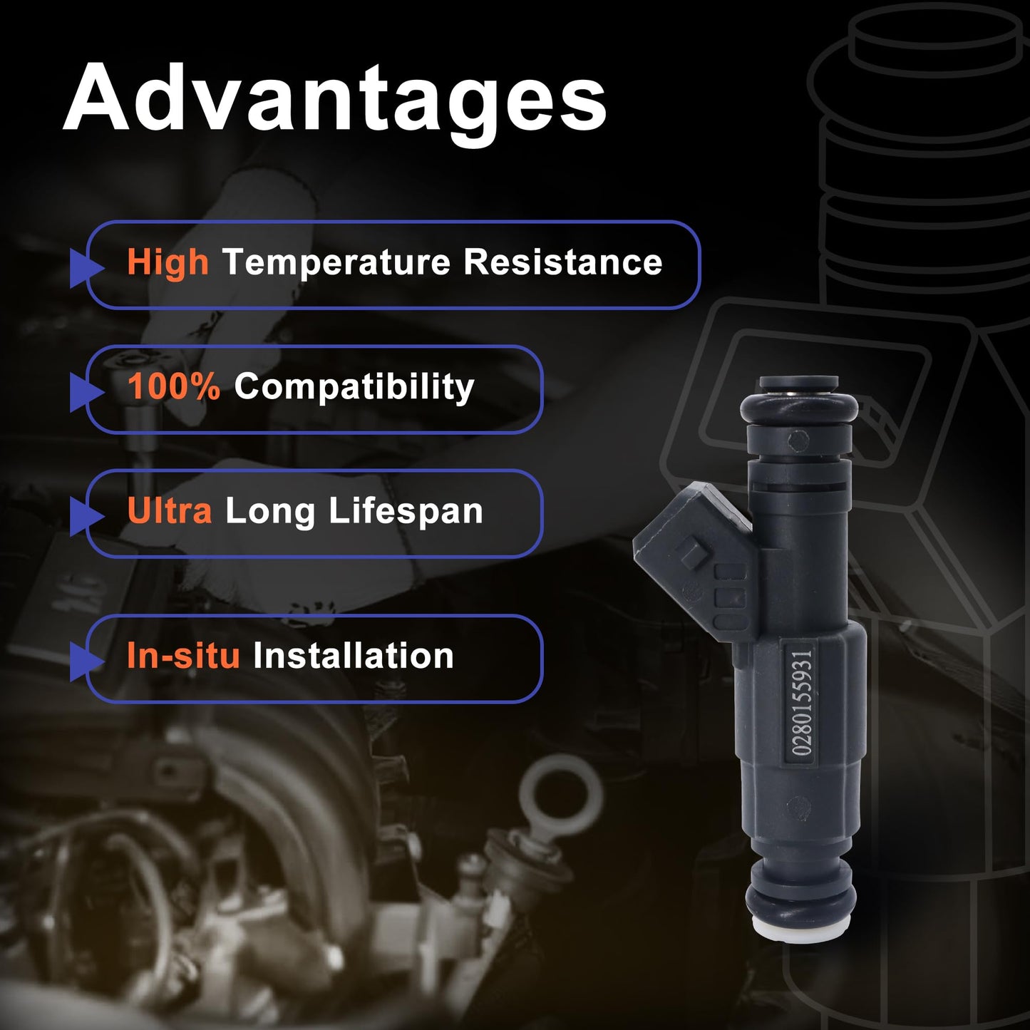 HiSport 8 Fuel Injectors 0280155931 Compatible with GM Cadillac Chevrolet Pontiac Cts V Camaro Corvette Z06 Firebird Gto 5.7L 1997-2005,VIN G & S