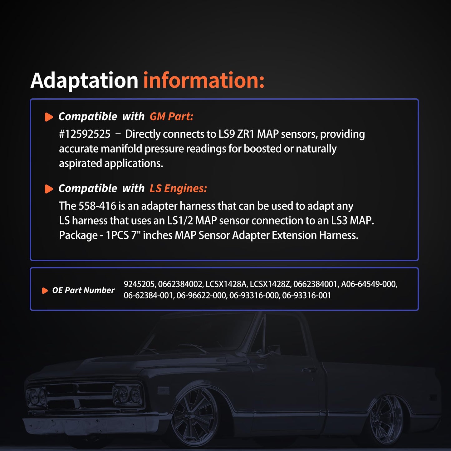 HiSport LS1 LS2 LS7 to LS3 L99 L76 LSA LS9 ZR1 MAP Sensor 558-416 12592525 Adapter Harness Plug-and-Play Conversion Replacement for GM LS Engines 18CM Long 16 Wire Gauge
