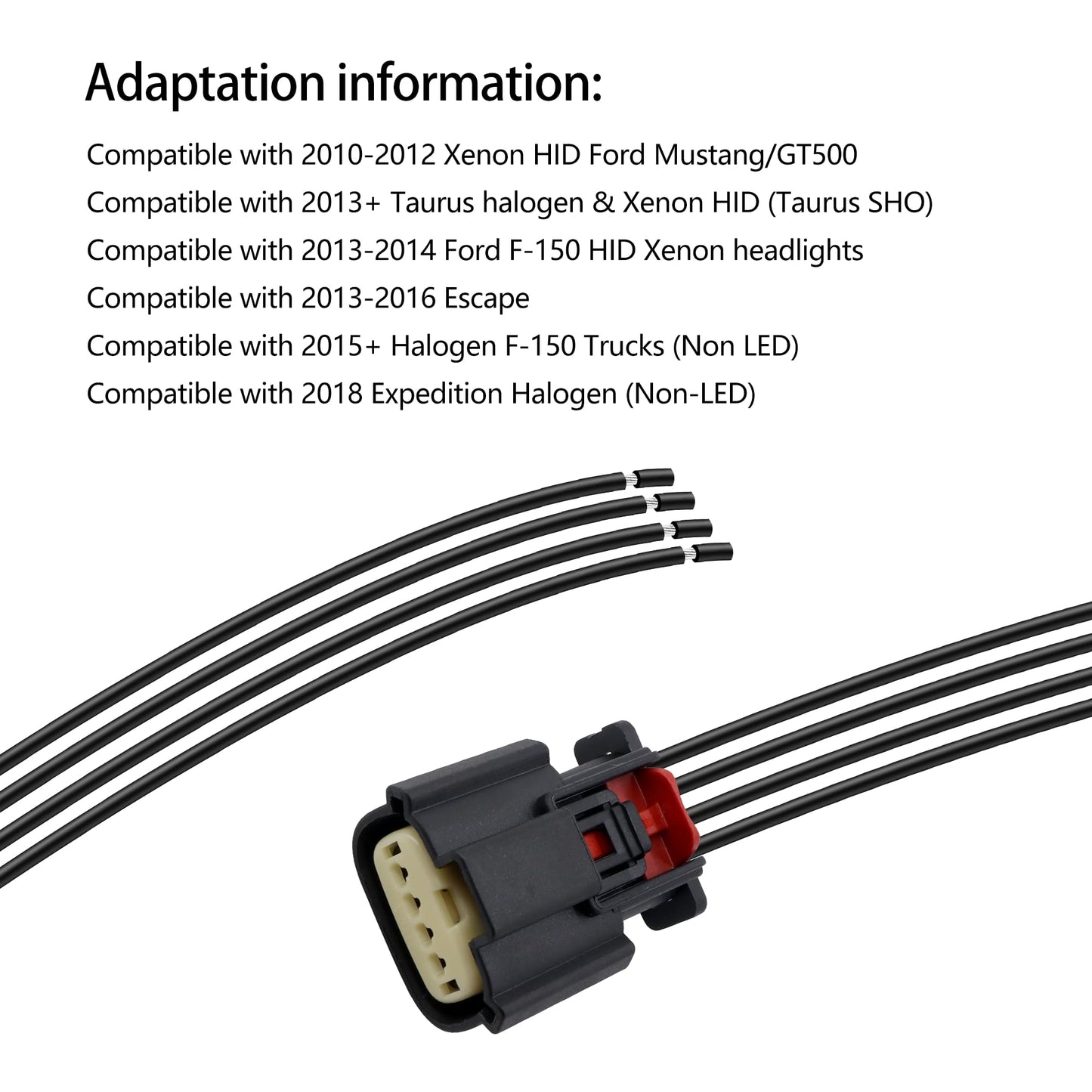 HiSport HID Halogen Headlight Connector Pigtail Adapter Harness Plug 4-Wire Compatible with Ford Escape Taurus F150 2013-2021 2Pcs
