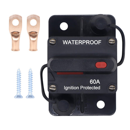 HiSport 60A AMP Circuit Breaker Fuse Holder w/Manual Reset Switch Waterproof DC 12-48V Compatible with Boat Trolling Motor Marine ATV Trailer Vehicles Stereo Audio Electronic Battery Solar System