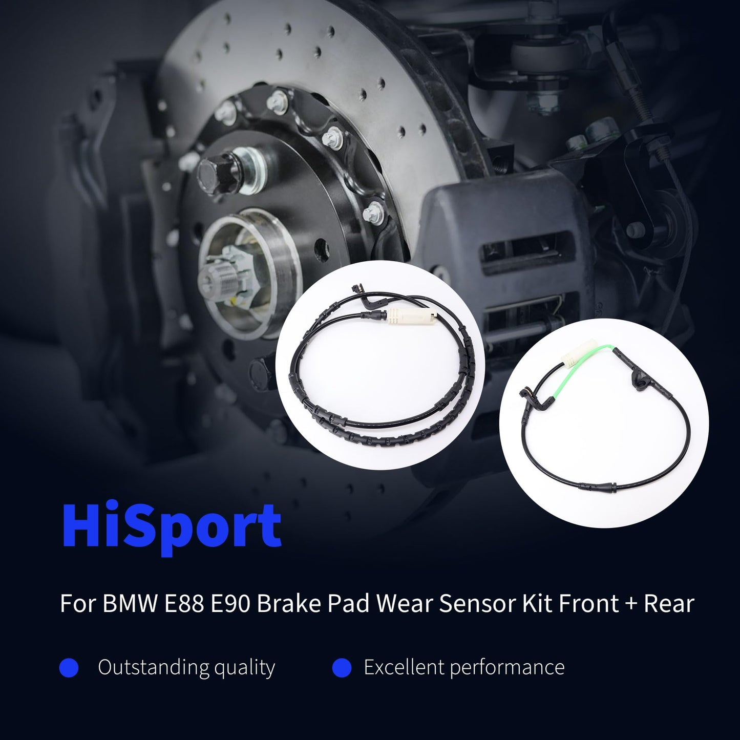 HiSport 34356789440 34356789445 Front and Rear Brake Pad Wear Sensor Compatible with BMW 328i 2007-2013, 128i/135i 2008-2010, 325i/330i 2006, 335i 2007-2010,335d 2009-2010 1 Set