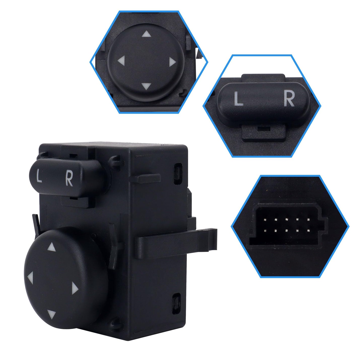 HiSport 901-5202 Heavy Duty Power Mirror Switch Front Driver Side- Compatible with Freightliner Cascadia 2007-2017 - Side View Mirror Control Switch Replace 15829700SR DTL15829700 Black