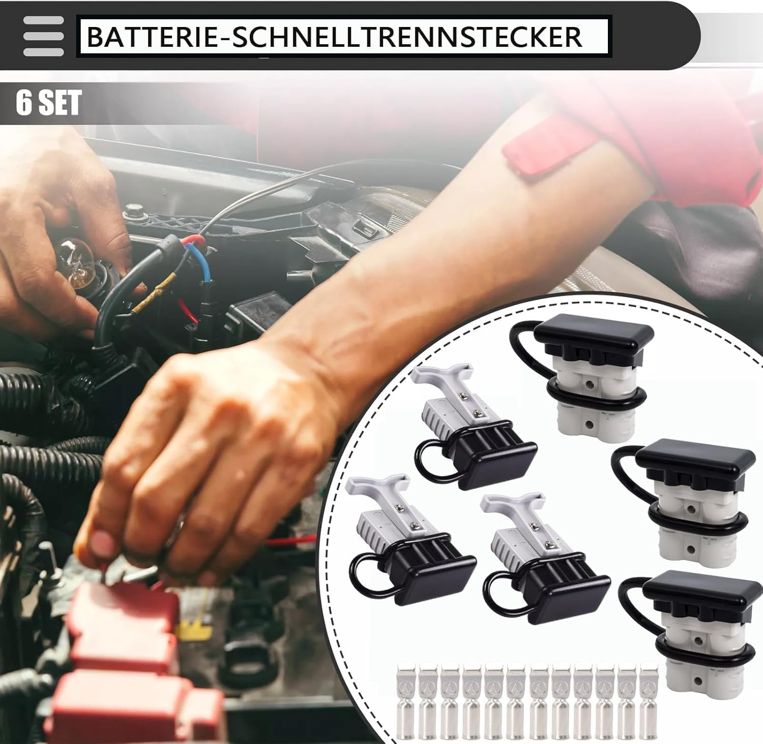 HISports 6 Stück 50A Batterie Stecker,Quick Connect Batterie Akku Steckverbinder Schnellanschluss Stecker mit Staubschutzkappen für Auto, Wohnmobil, Wohnwagen (6 AWG, Grau)