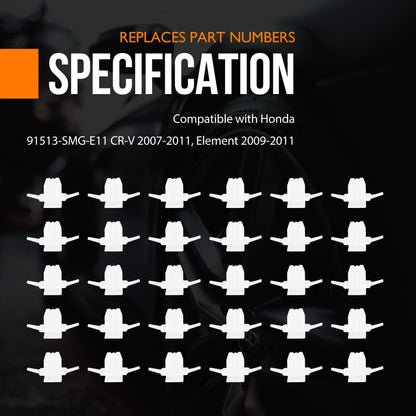 HiSport 30Pcs Molding White Nylon Clip Fender Retainer - Compatible with Honda CR-V Element Replaces 91513-SMG-E11