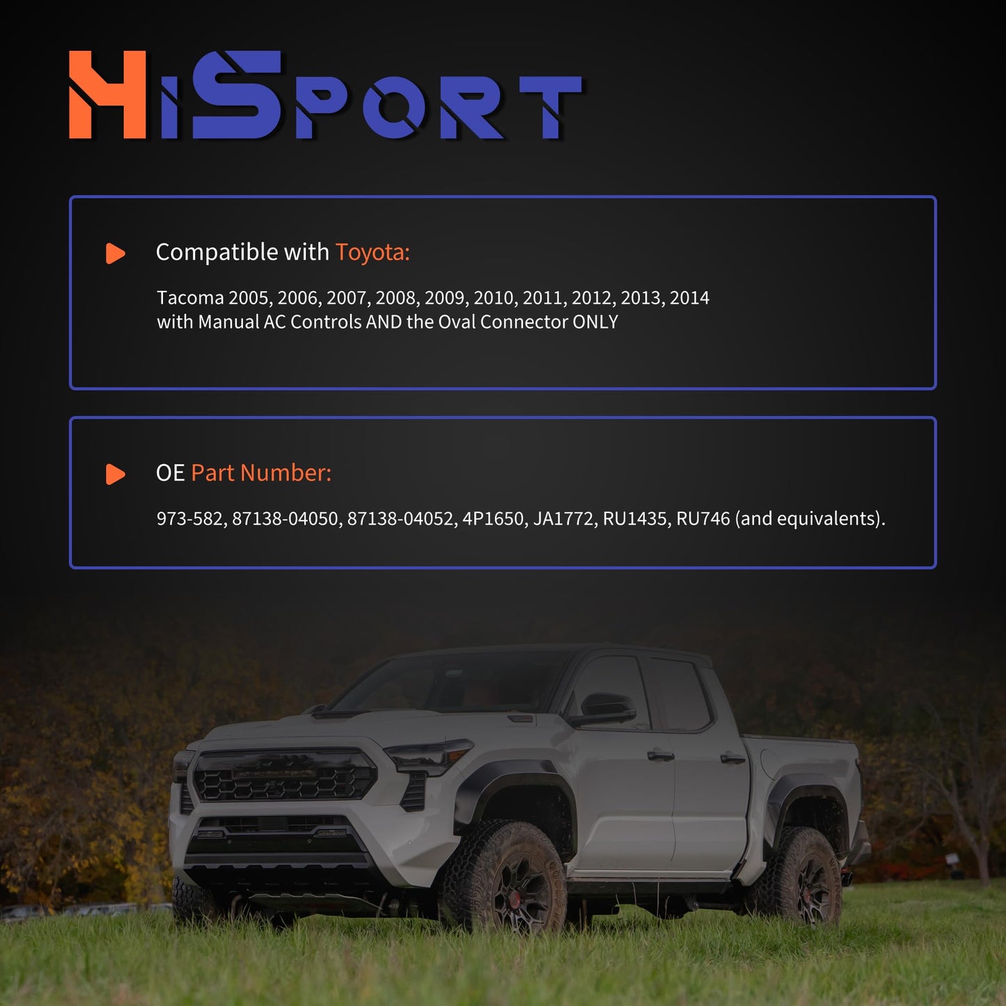 HiSport HVAC Fan Blower Motor Resistor with Wire Harness 973-582 Compatible with Toyota Tacoma 2005-2014 Replacement for 87138-04052 8713804052 RU746 RU1435