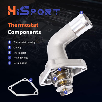 HiSport Engine Coolant Thermostat Housing Assembly - Compatible with Infiniti JX35 QX60 Nissan Altima Maxima Murano Pathfinder Quest Replace 212009HP0A 21200JA10A