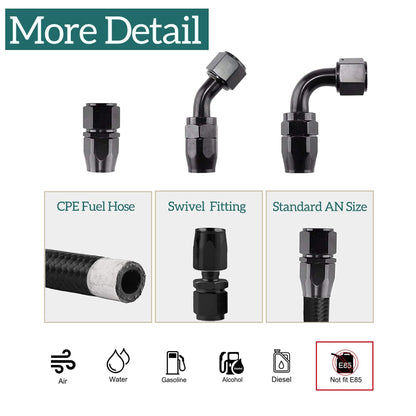 HiSport 12AN 45 Degree Hose End Fitting Swivel Aluminum Black