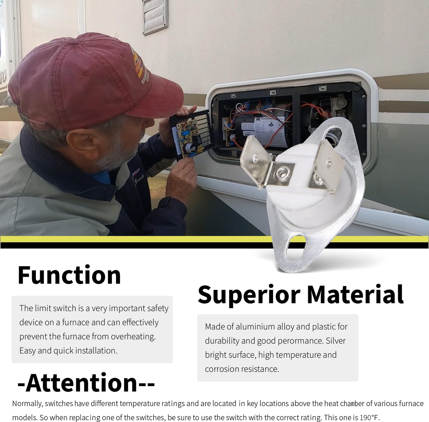 HiSport 31091 RV Furnace Limit Switch 190¨H 2PCS - Compatible with Atwood Hydro Flame Dometic RV Furnace Heater