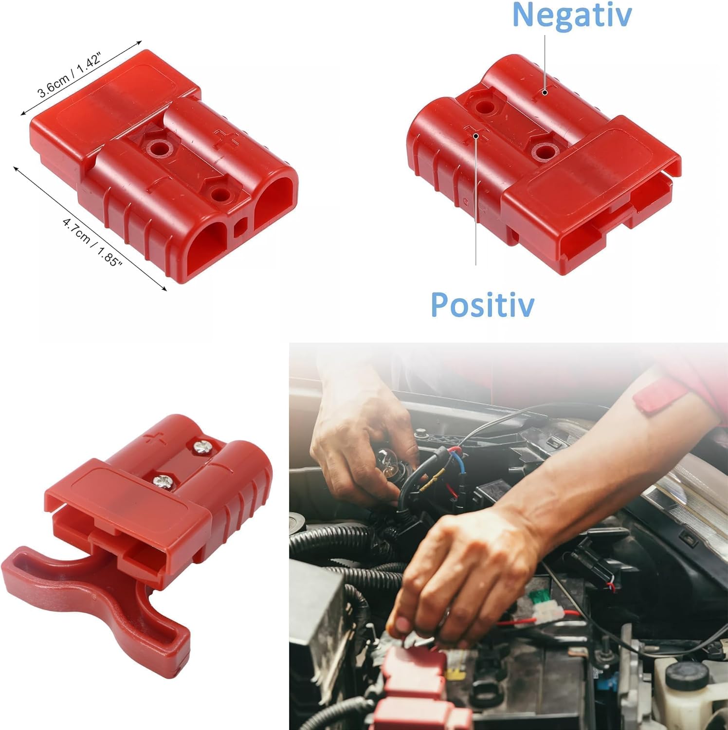 HISports 6X 50A Batterie Schnellanschluss ，3X 50A Griff Netzanschluss ，6 Staubschutzdeckel, ideal für Windenanhänger (6 AWG, rot)