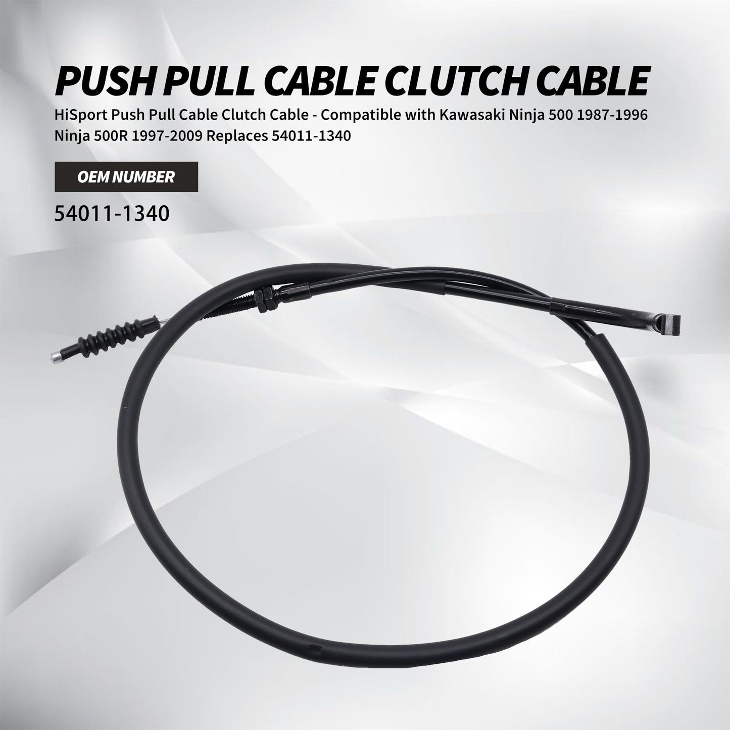 HiSport Push Pull Cable Clutch Cable - Compatible with Kawasaki Ninja 500 1987-1996 Ninja 500R 1997-2009 Replaces 54011-1340