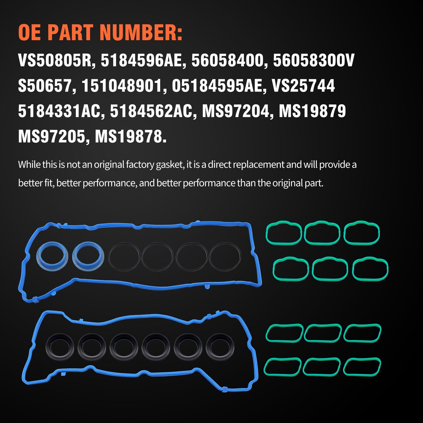 HiSport Valve Cover Gasket Seal & Intake Manifold Gasket Replacement for Chrysler Dodge Jeep Ram Volkswagen 2011-2022 3.6L 24V Replaces VS50805R 5184562AC 828604 5184596AE