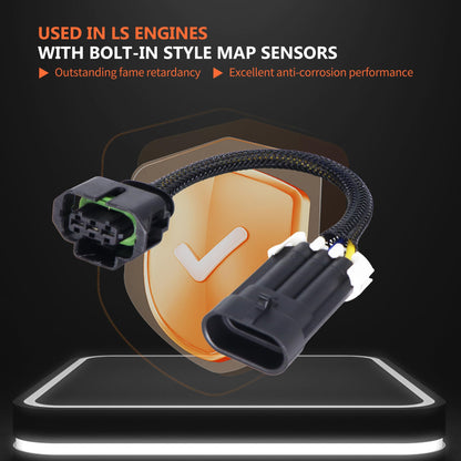 HiSport LS1 LS2 LS7 to LS3 L99 L76 LSA LS9 ZR1 MAP Sensor 558-416 12592525 Adapter Harness Plug-and-Play Conversion Replacement for GM LS Engines 18CM Long 16 Wire Gauge