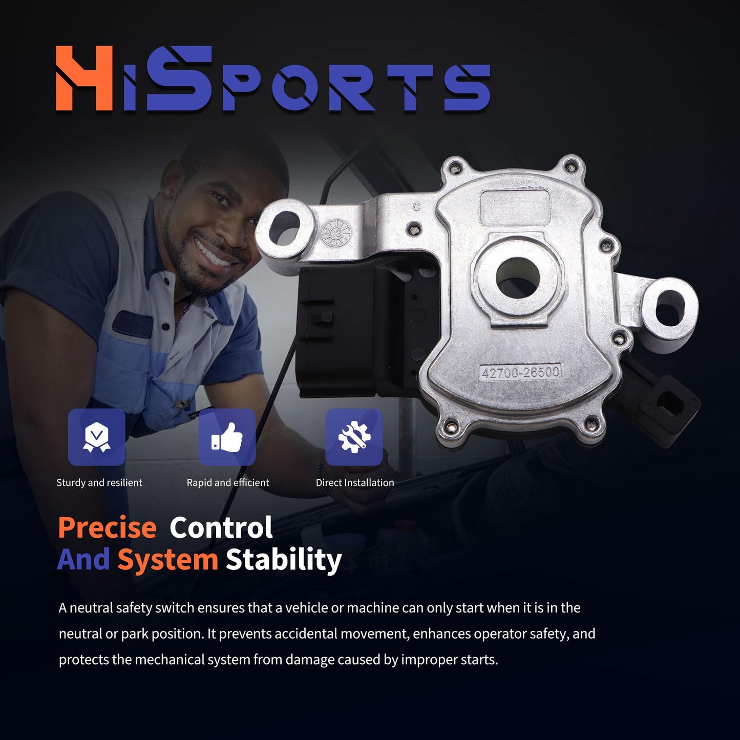 HiSport Neutral Safety Switch 42700-26500 Backup Switch Compatible with Hyundai Accent 2012-2019,Elantra 2011-2019,Elantra Coupe 2013-2014 Replaces 42700-26500, 42700-26000, 42700-26700