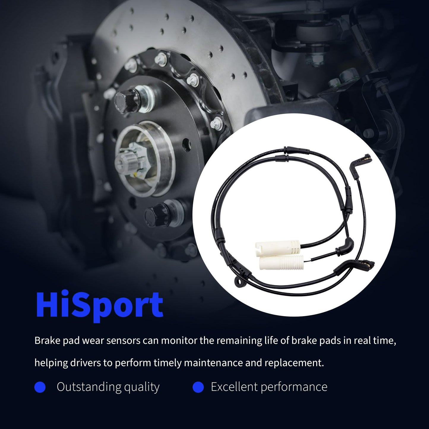 HiSport Front and Rear Disc Brake Pad Wear Sensor Kit - Compatible with BMW 525i, 525xi, 528i, 528xi, 530i, 530xi, 535i, 535xi, 545i, 550i, 645Ci, 650i, M5, M6 Replace 34356789492 34356789493-2 pcs
