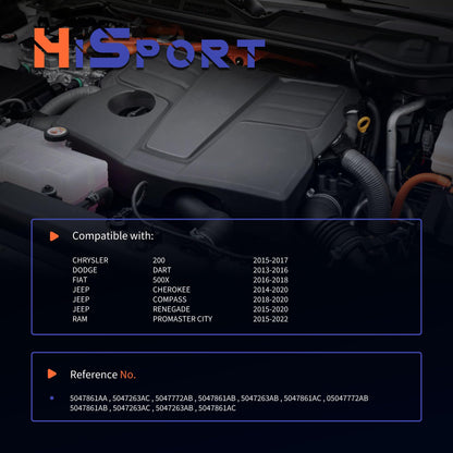 HiSport Engine Coolant Thermostat Housing Assembly - Compatible with Jeep Cherokee Chrysler Dodge Ram Replaces 5047772AB 5047263AB