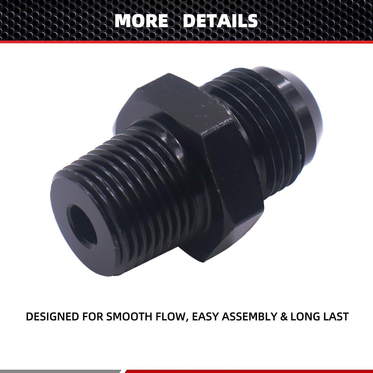 HiSport 8AN to 1/2 NPT Male Hose Fitting Adapter, Universal Aluminum Flare Male 8AN to 1/2'' NPT Union Fuel Oil Line Pipe Connector Black Anodized