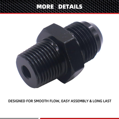 HiSport 8AN to 1/2 NPT Male Hose Fitting Adapter, Universal Aluminum Flare Male 8AN to 1/2'' NPT Union Fuel Oil Line Pipe Connector Black Anodized