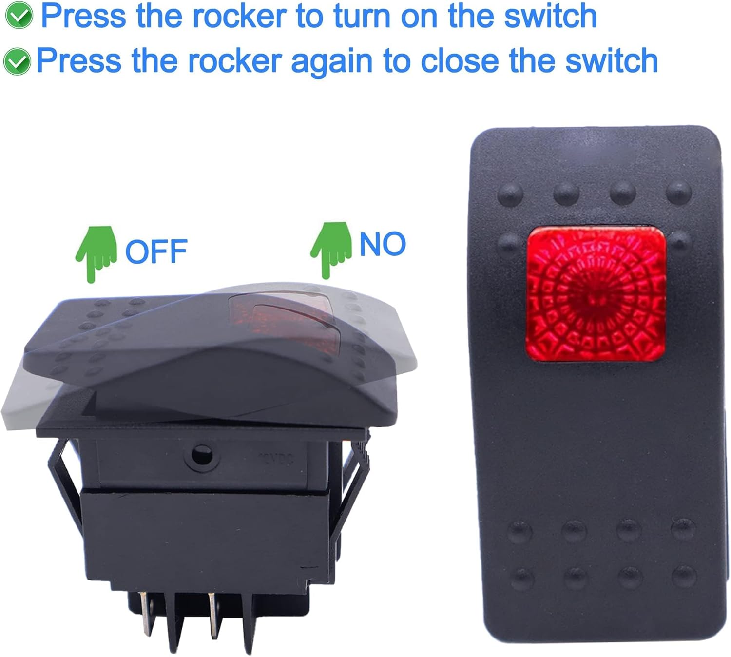 HISports Boat Rocker Switch Waterproof Toggle Switch 12V 20A SPST ON/Off Lighted Rocker Switch 4Pins Toggle Buttons with Red LED Light for Car RV Marine Boat Motorhome Vehicles Truck Yacht