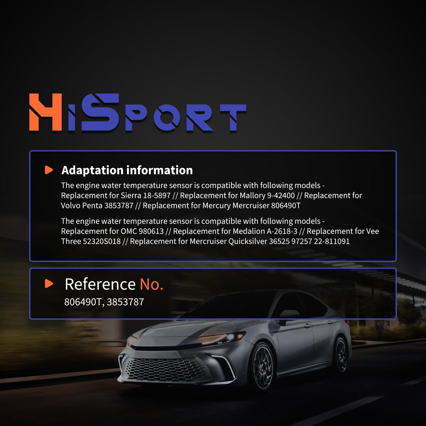 HiSport 3/8'' - 18 NPT Engine Water Temperature Sensor - Compatible with Mercruiser OMC Volvo Penta Replaces 806490T 3853787