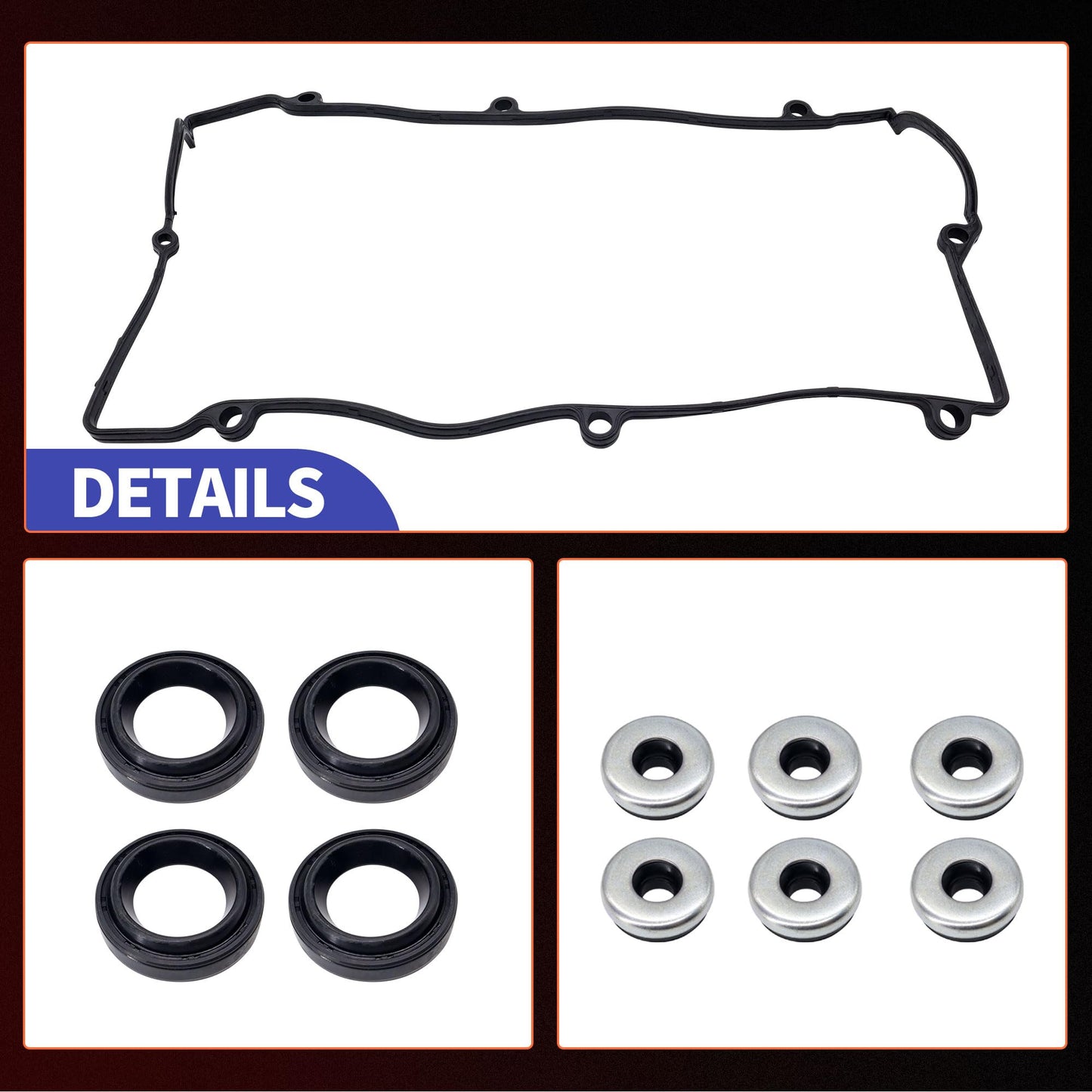 HiSport Engine Valve Cover Gasket Set VS50627R - Compatible with Acura CSX RSX ILX TSX Compatible with Honda Civic CR-V Crosstour Accord Element 2002-2013 2.0L 2.4L