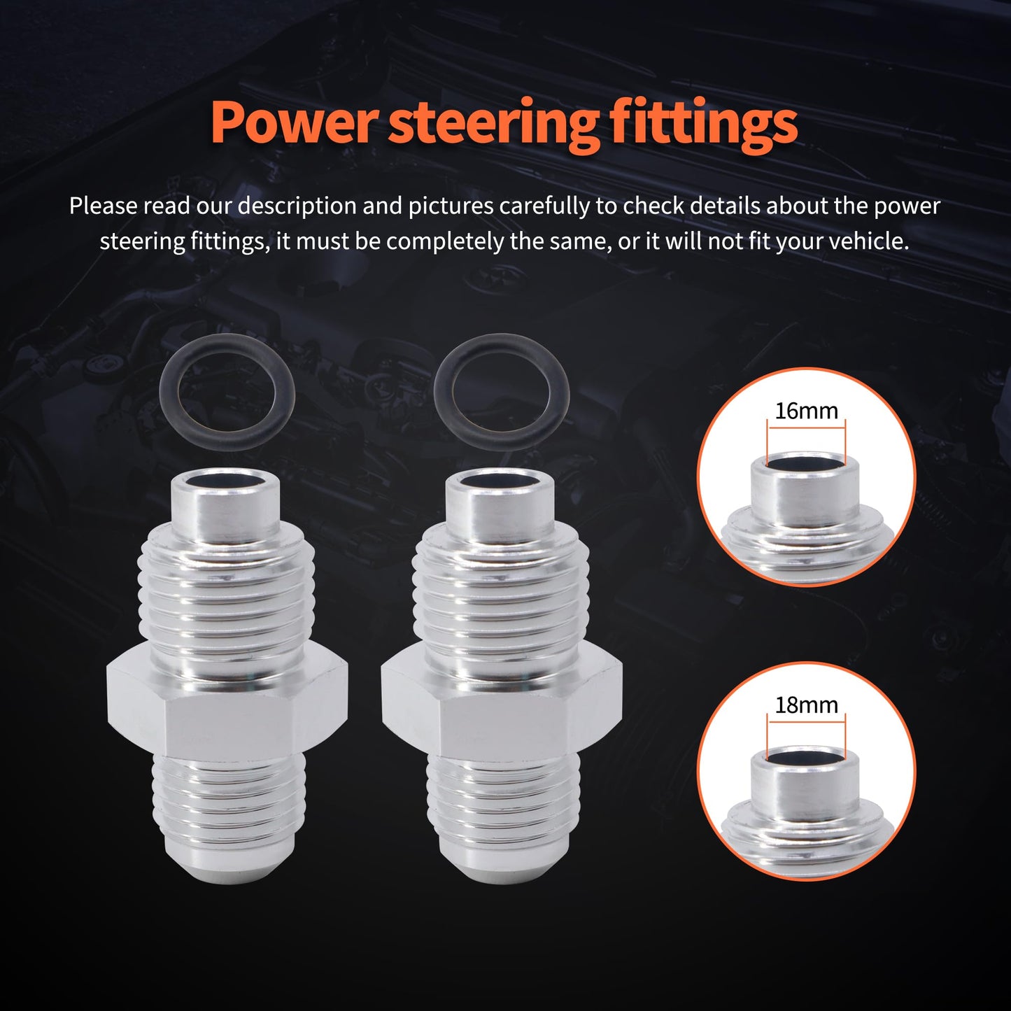 HiSport 6AN to 16mm & 6AN to 18mm Power Steering Fittings with O Rings Bump Tube - Compatible with GM Buick Chevy Cadillac