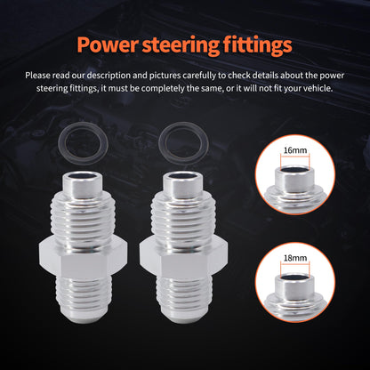HiSport 6AN to 16mm & 6AN to 18mm Power Steering Fittings with O Rings Bump Tube - Compatible with GM Buick Chevy Cadillac