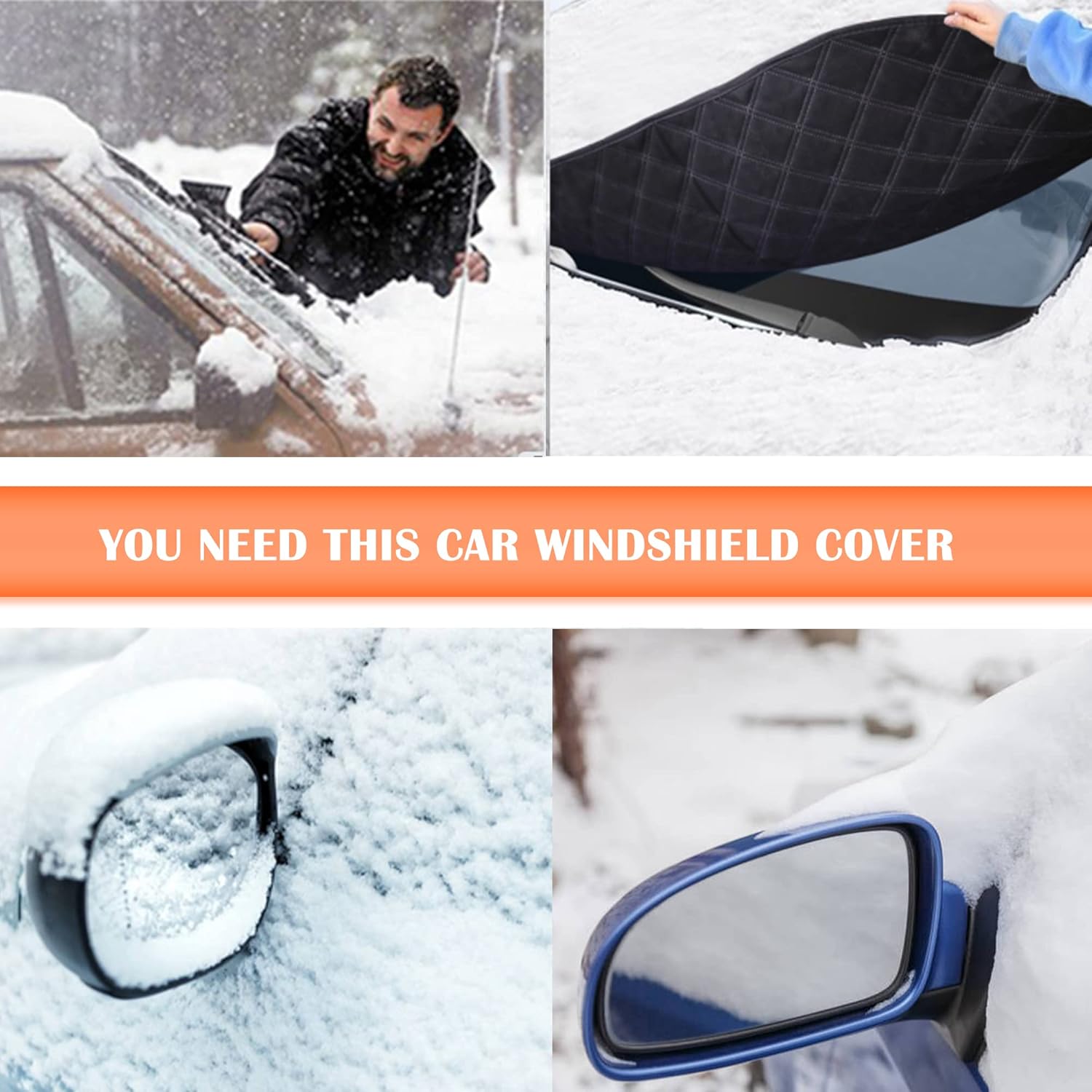 HISports Car Windshield Cover Windscreen Sun Shade Foldable Removable Car Windshield Sun Shade Magnetic Windscreen Cover with 2 Mirror Covers Protector Snow Ice Frost Sun For All Years Summer/Winter